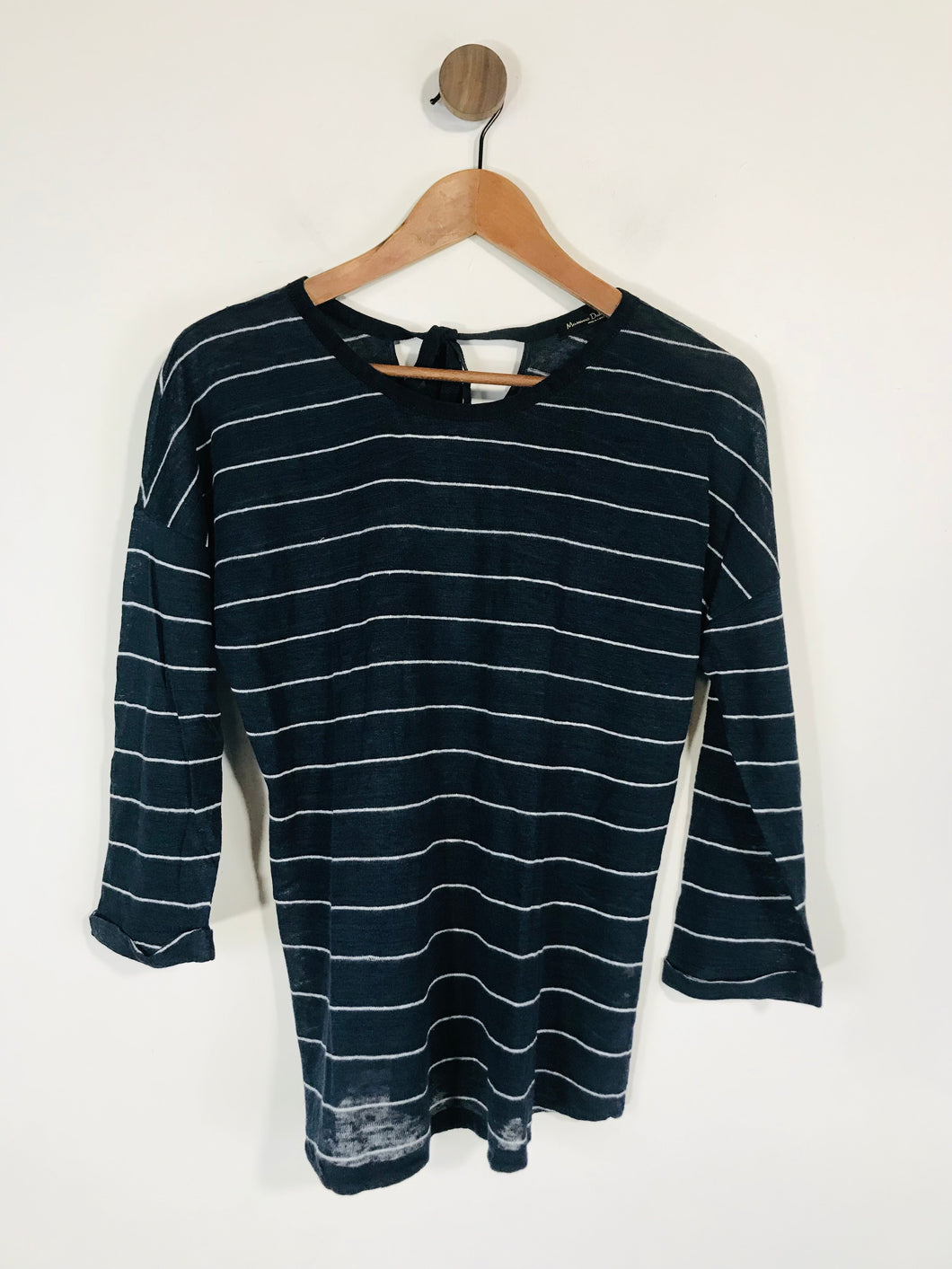Massimo Dutti Women's Long Sleeve Striped T-Shirt | S UK8 | Blue