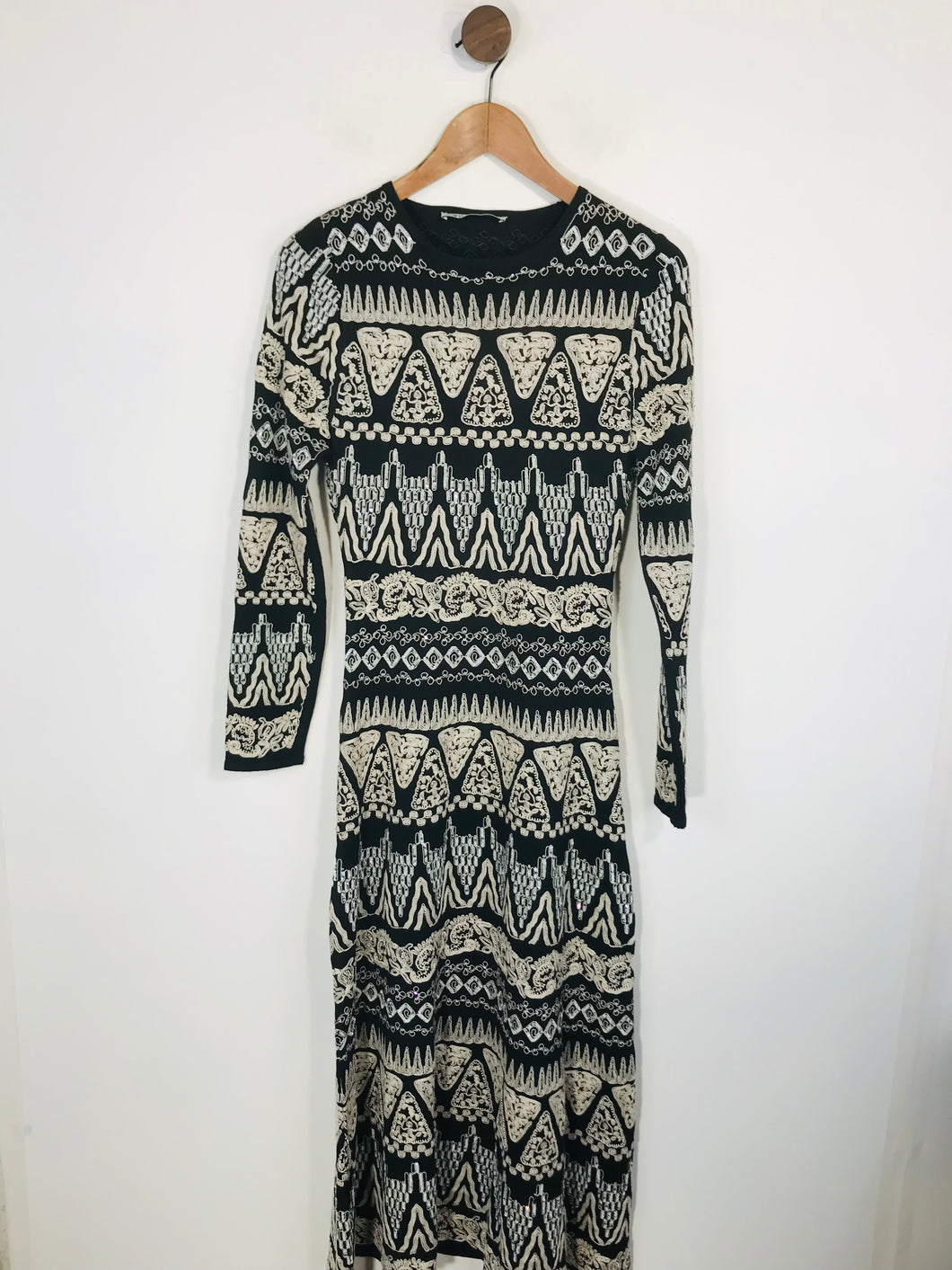 Zara Women's Embroidered Sequin A-Line Maxi Dress | M UK10-12 | Black