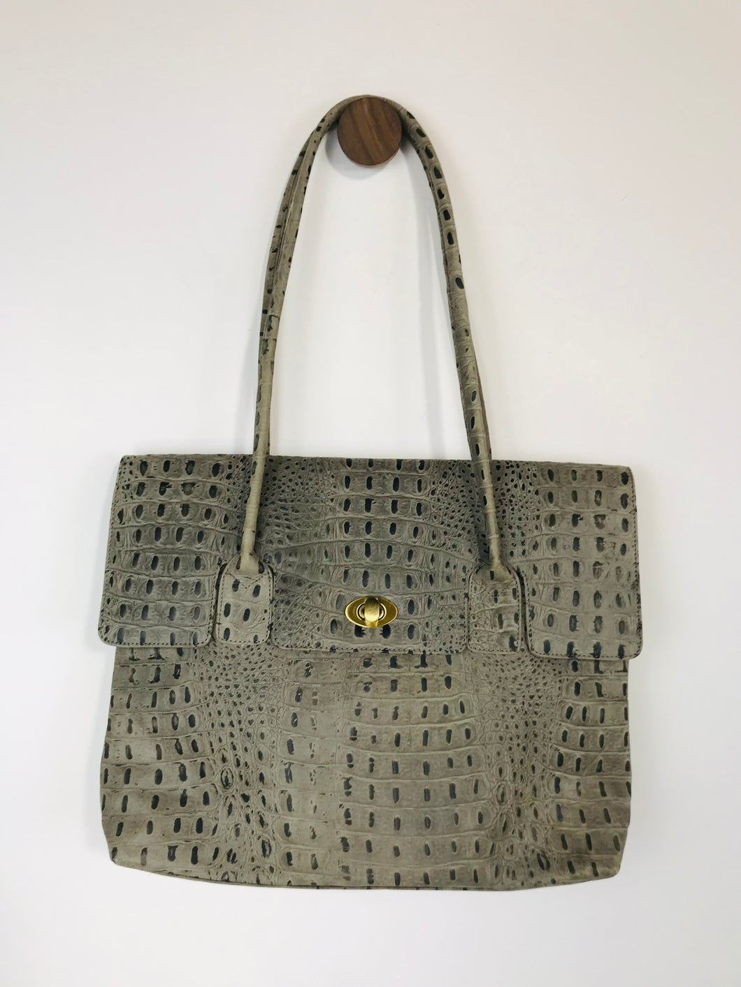 Pell Mell Women's Leather Croc Print Satchel Bag | Grey