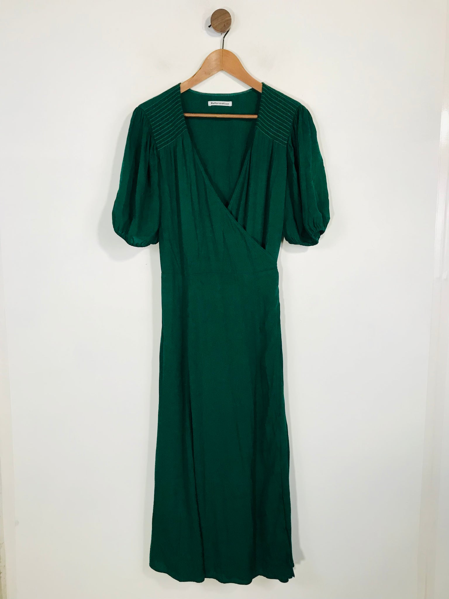 Reformation Women's Ruched Midi Wrap Dress | 1X UK14-16 | Green ReThread Reformation Women's Ruched Midi Wrap Dress | 1X UK14-16 | Green ReThread