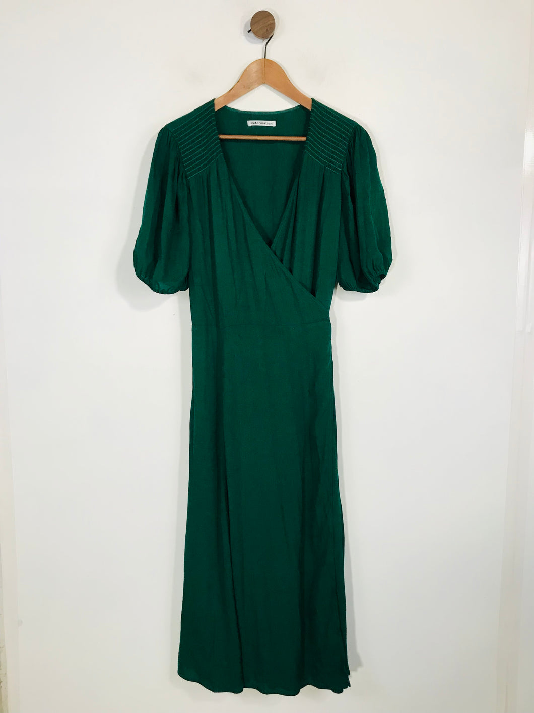 Reformation Women's Ruched Midi Wrap Dress | 1X UK14-16 | Green
