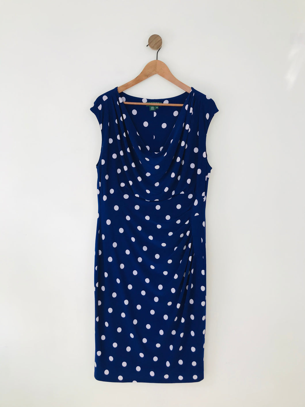 Ralph Lauren Women's Polka Dot Cowl Neck Midi Dress | UK14 | Blue