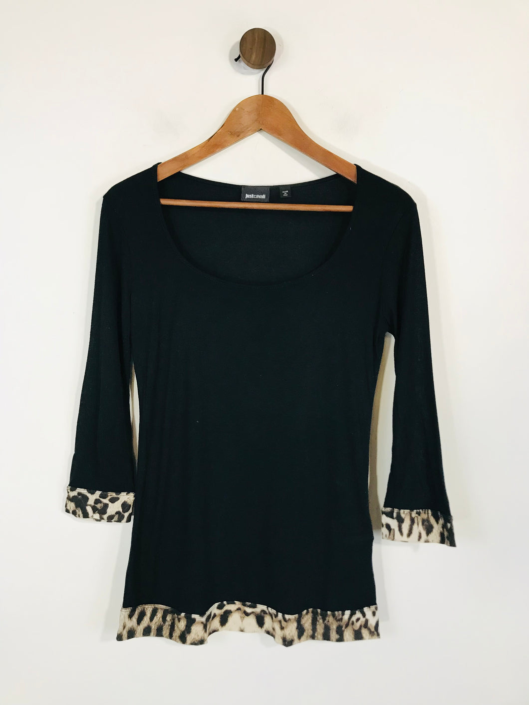 Just Cavalli Women's Leopard Print T-Shirt | S UK8 | Black