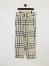 Load image into Gallery viewer, Mango Women&#39;s Linen Check Chinos Trousers | M UK10-12 | Green
