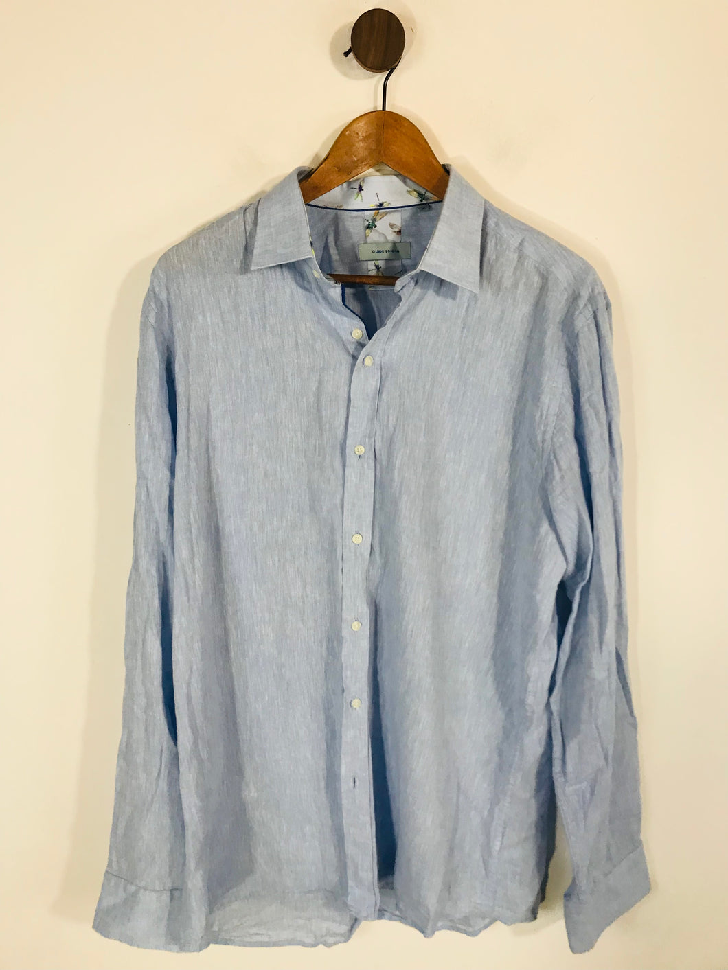 Guide London Men's Linen Button-Up Shirt | XL | Blue