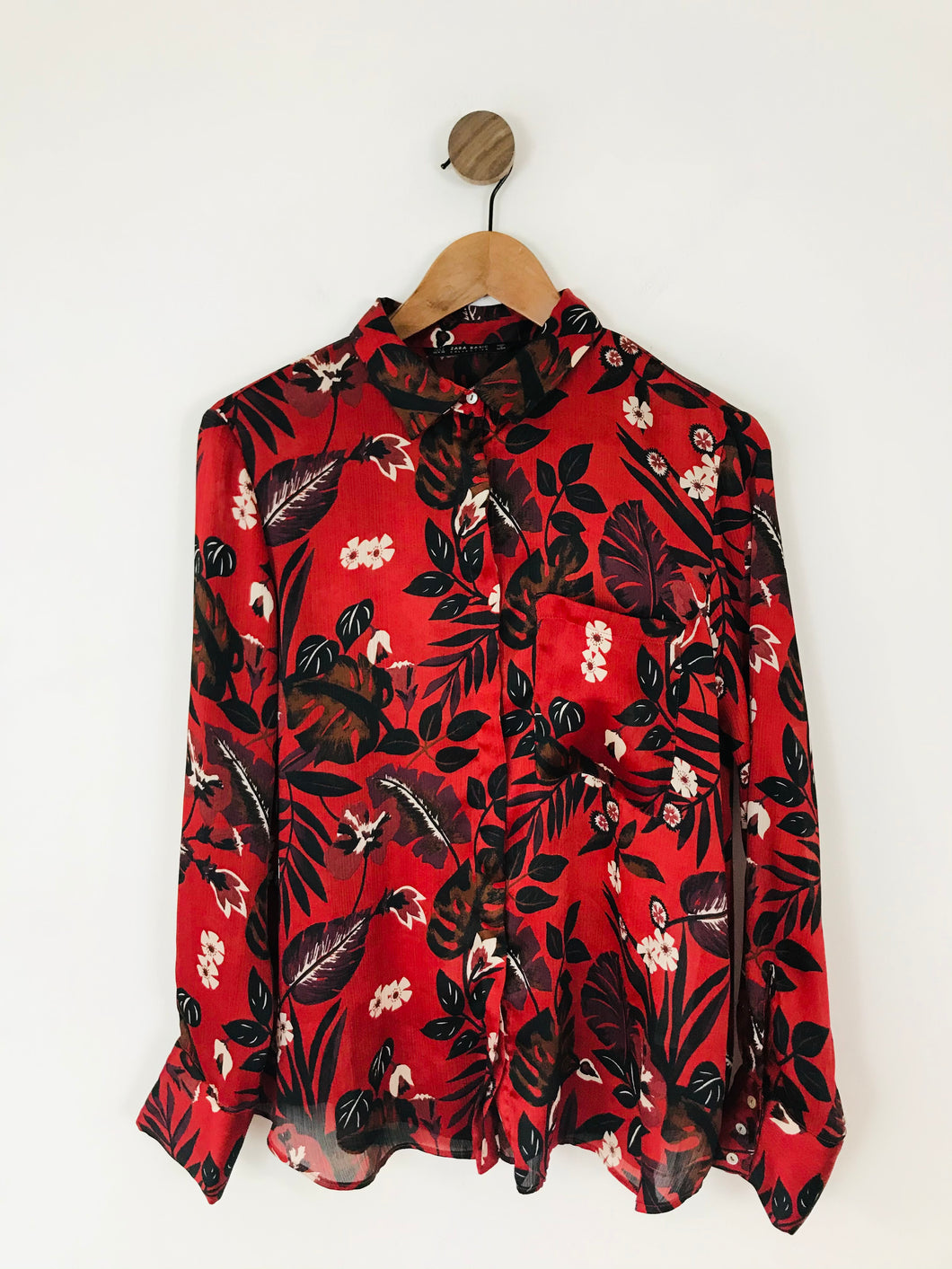 Zara Women’s Floral Long Sleeve Shirt | L UK14 | Red