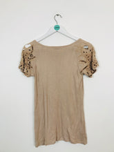 Load image into Gallery viewer, Reiss Women’s Embroidered Short Sleeve T-Shirt Top | XS | Beige
