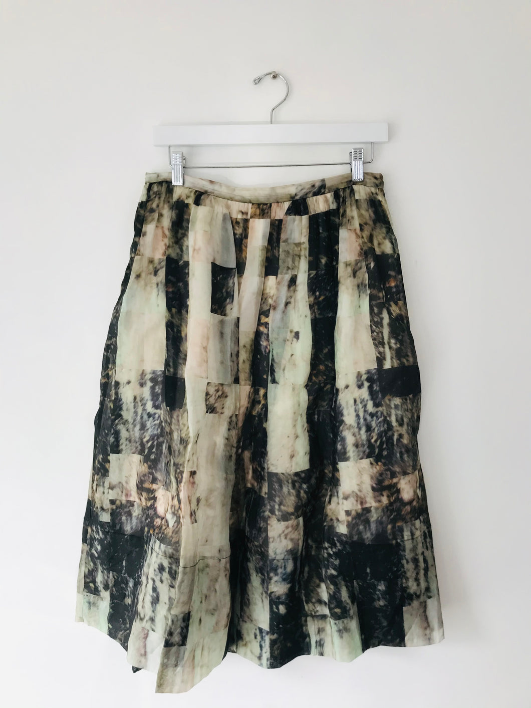 Whistles Women’s Silk Graphic Print Midi Skirt | UK12 | Cream Brown