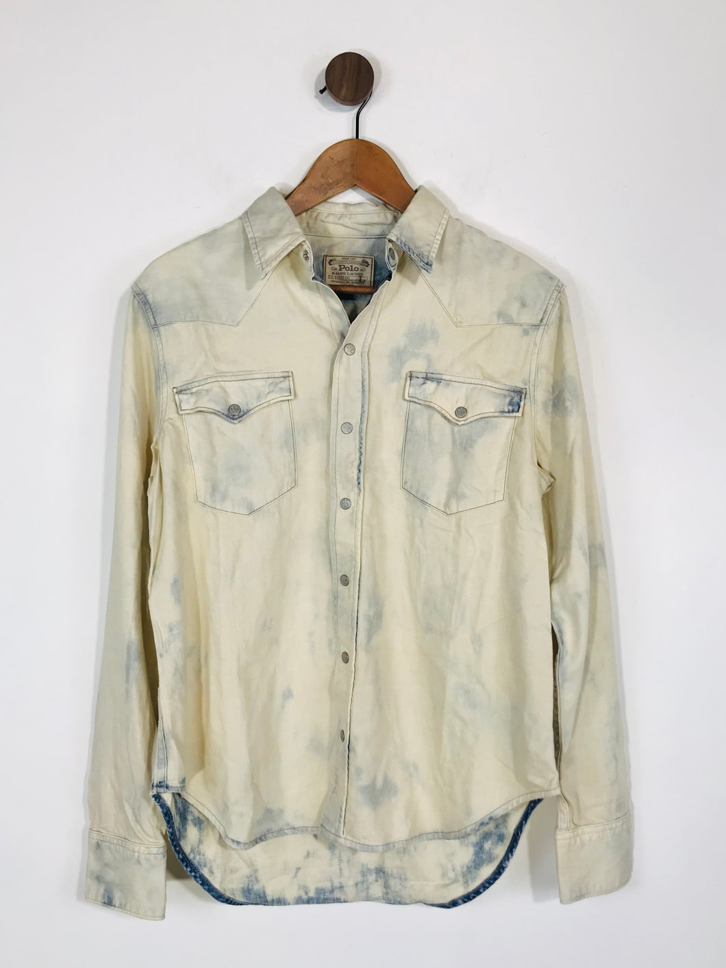 Polo Ralph Lauren Women's Acid Wash Denim Look Button-Up Shirt | L UK14 | Beige