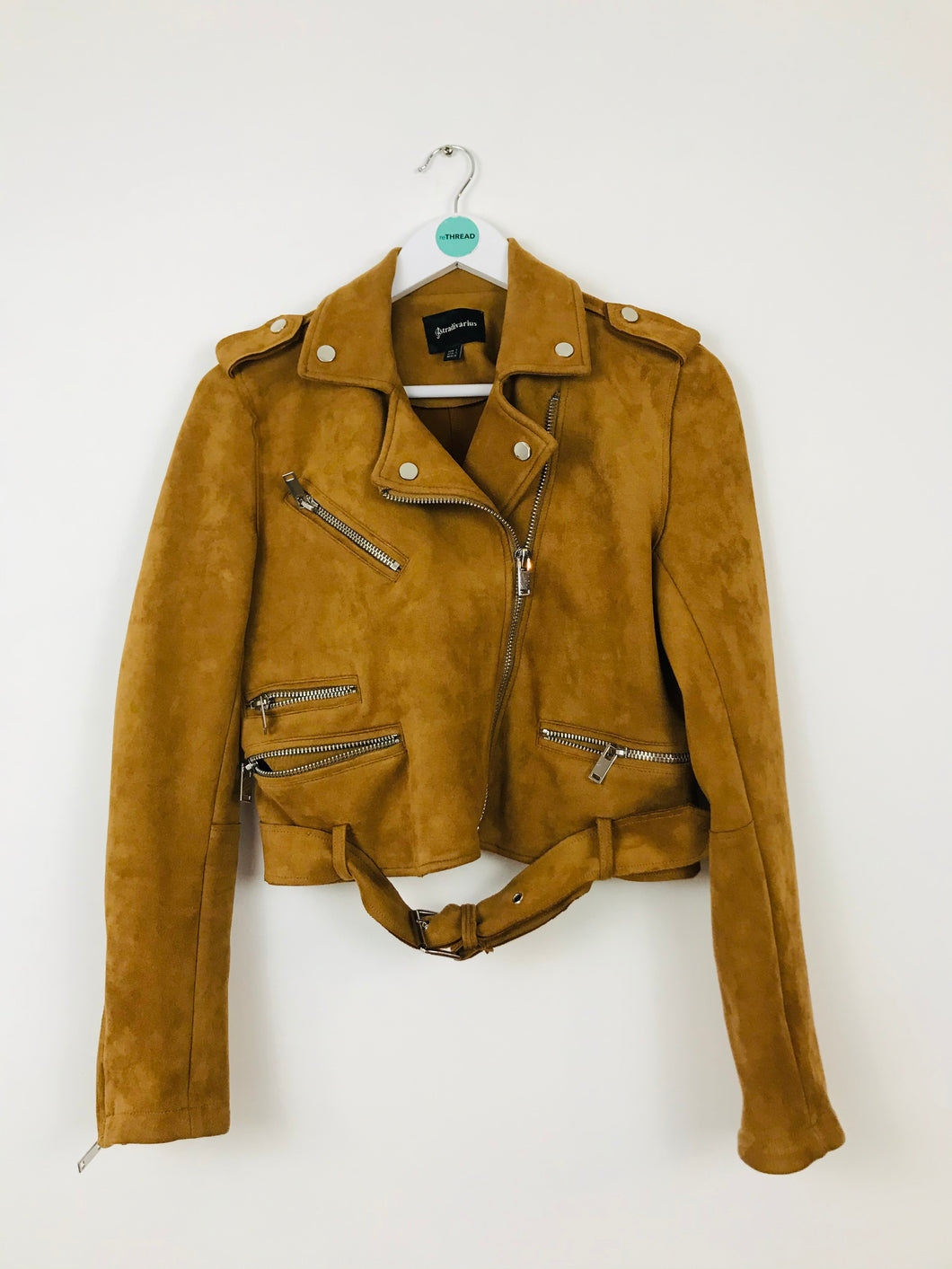 Stradivarius Womens Leather Look Biker Jacket | S | Brown