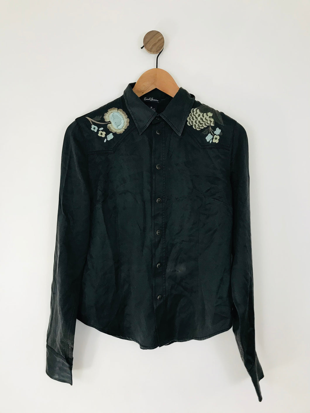 Earl Jean Women’s Silk Embroidered Shirt | M UK10-12 | Black