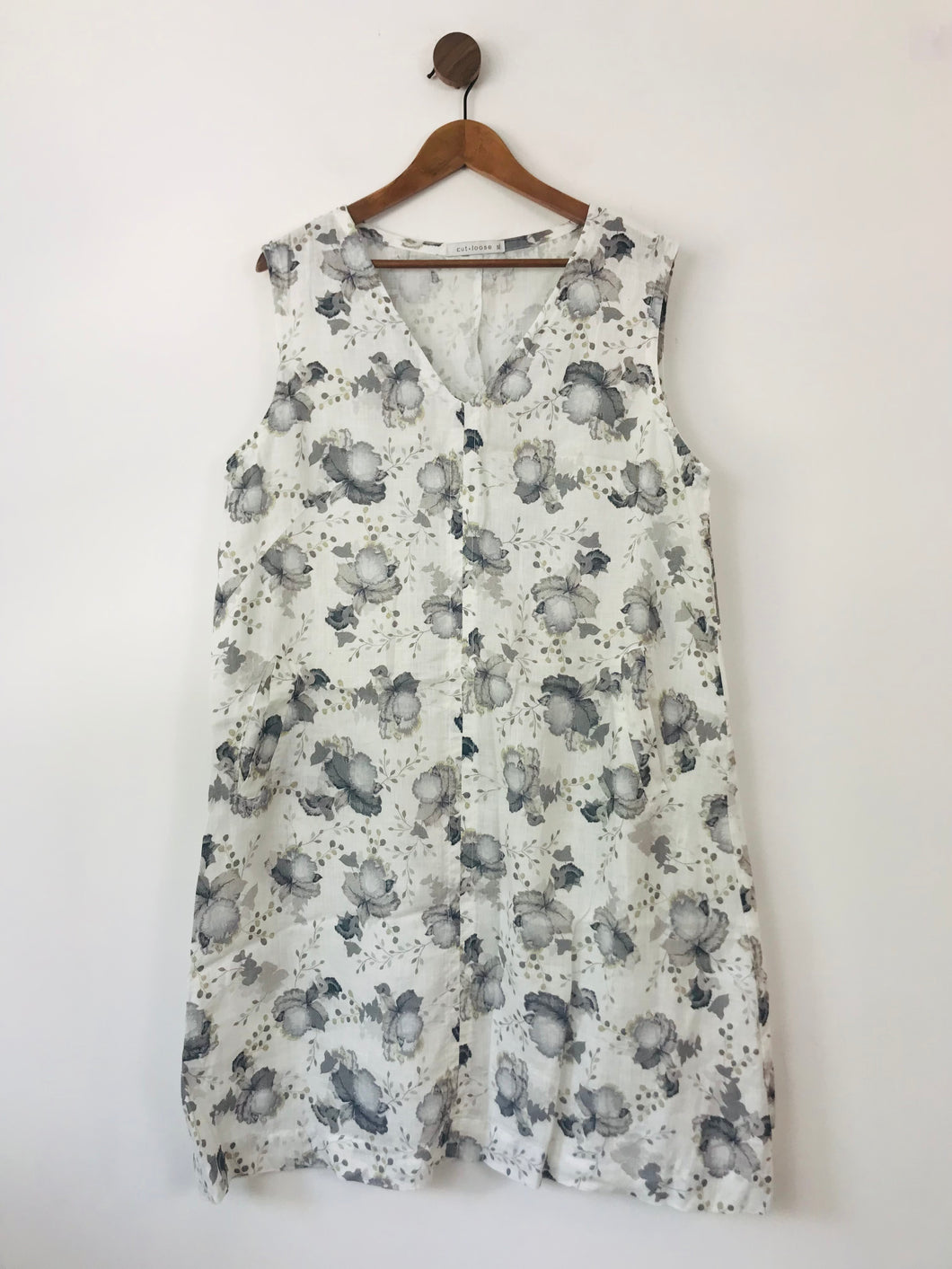 Cut Loose Women's Linen Floral Sheath Dress | XL UK16-18 | White