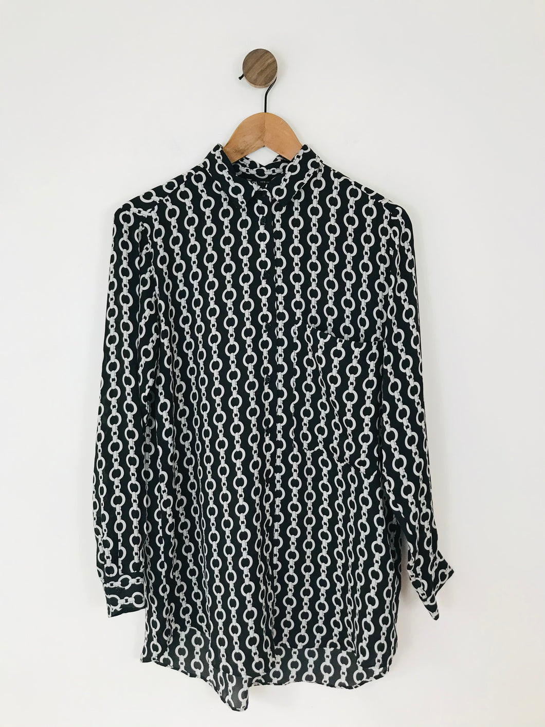 Zara Women’s Chain Print Long Sleeve Shirt | M UK10-12 | Black White