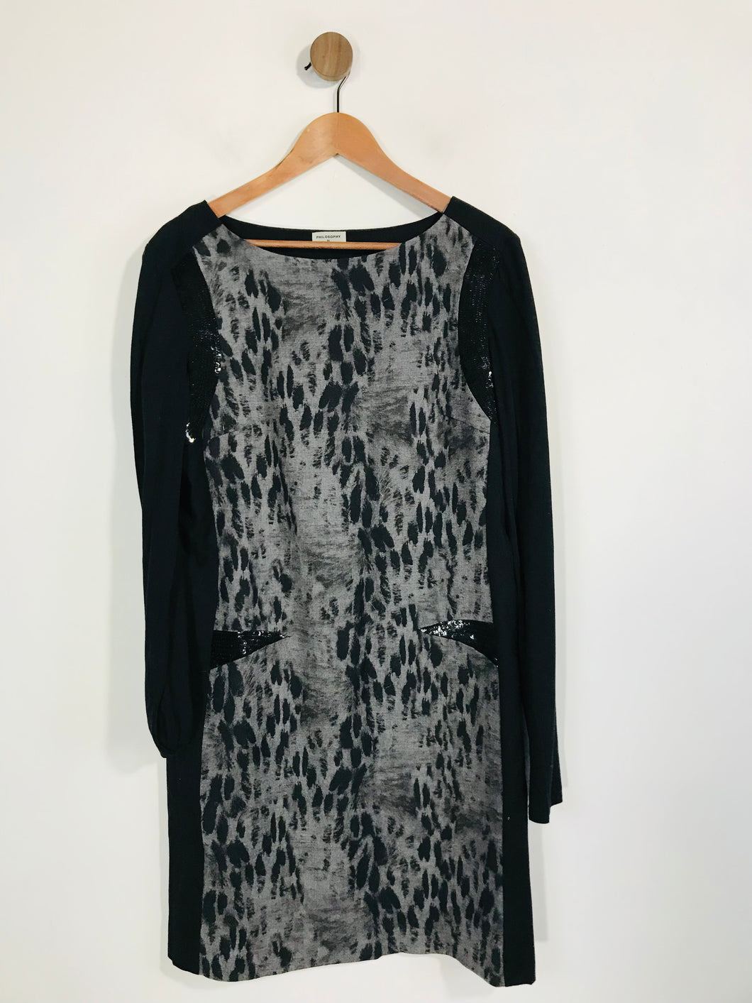 Philosophy Di Alberta Ferretti Women's Leopard Print Sequin Shift Dress | M UK10-12 | Black