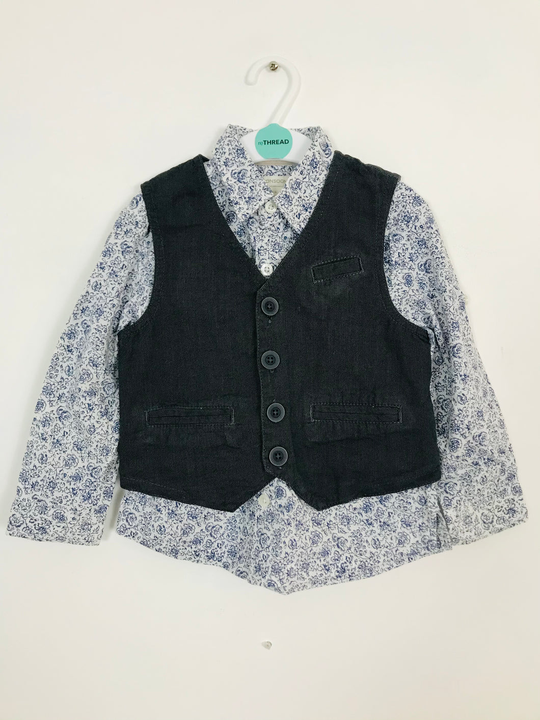 Monsoon Kid’s Floral Shirt & Waistcoat Outfit | 3-4 Years | Blue