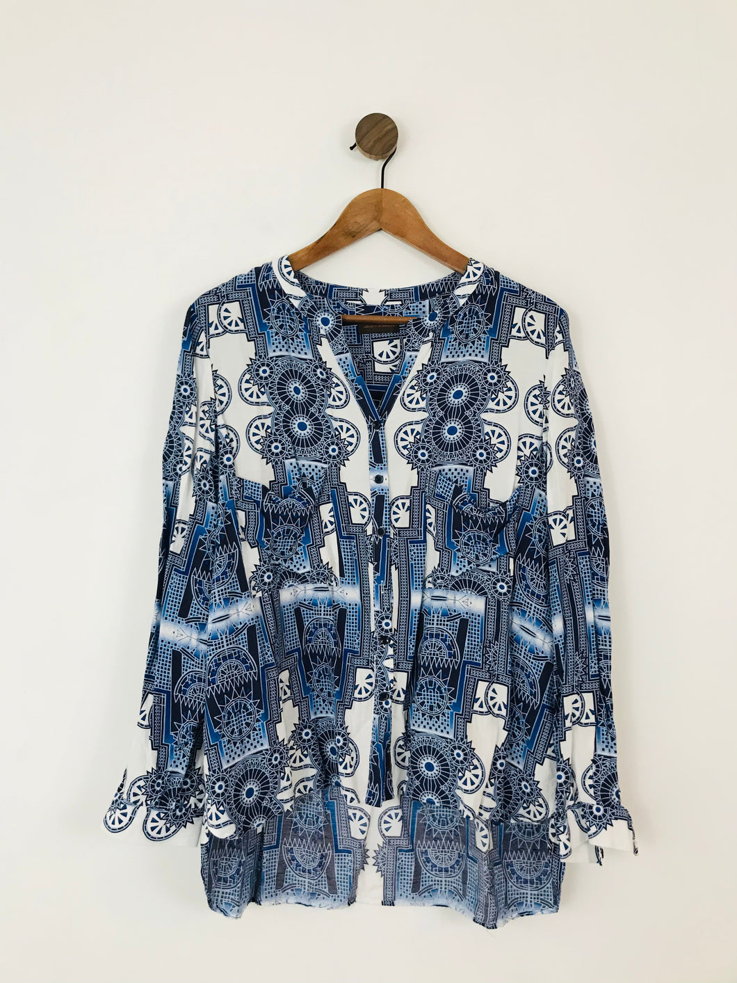 Adolfo Dominguez Women’s Button-Up Patterned Shirt | US10 UK14 | Blue