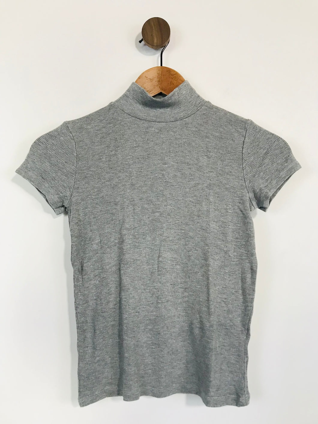 Zara Women's Ribbed Mock Neck T-Shirt  | S UK8 | Grey