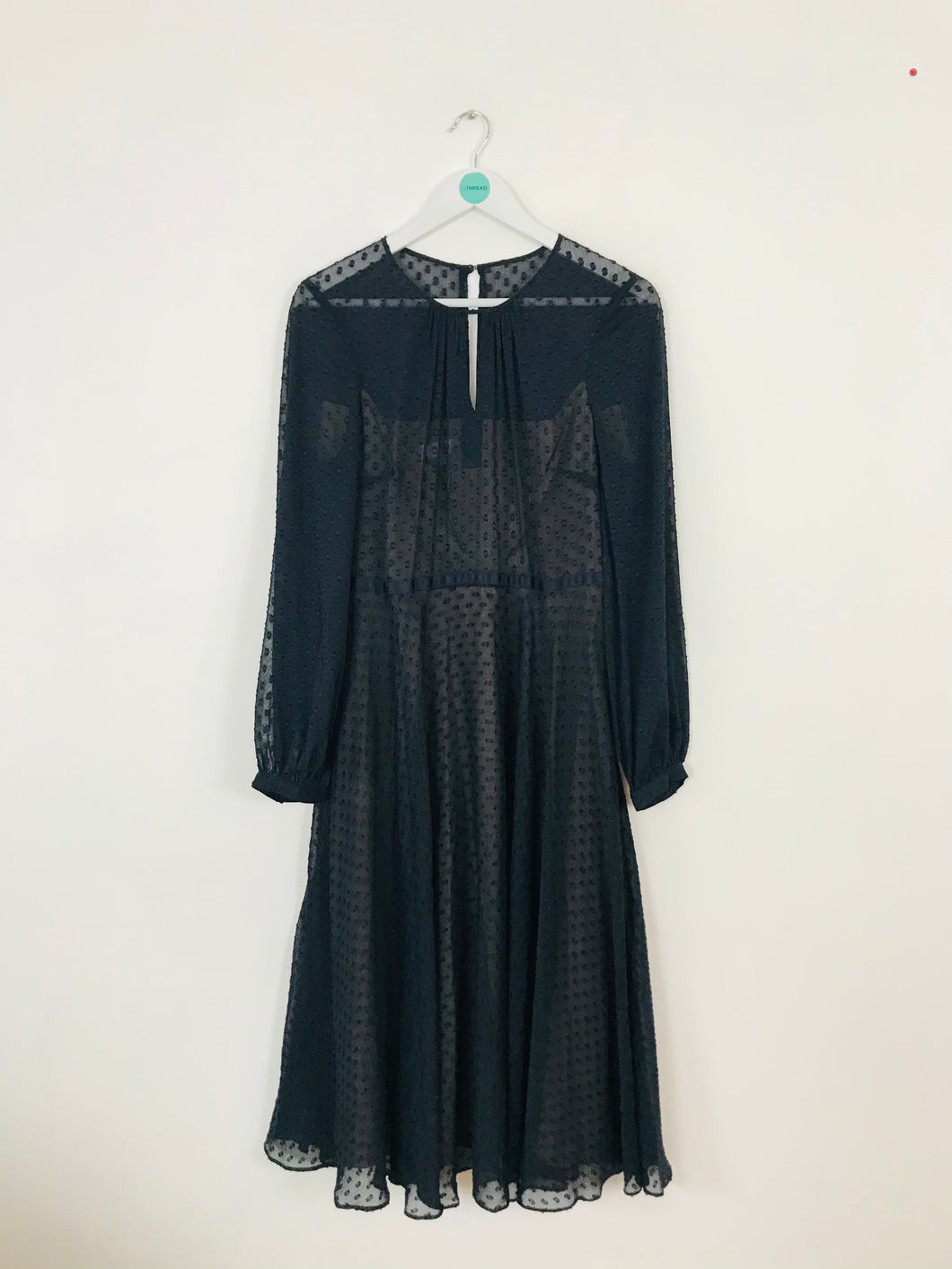 Hobbs Women’s Sheer Long Sleeve A-line Midi Dress | UK14 | Navy Blue