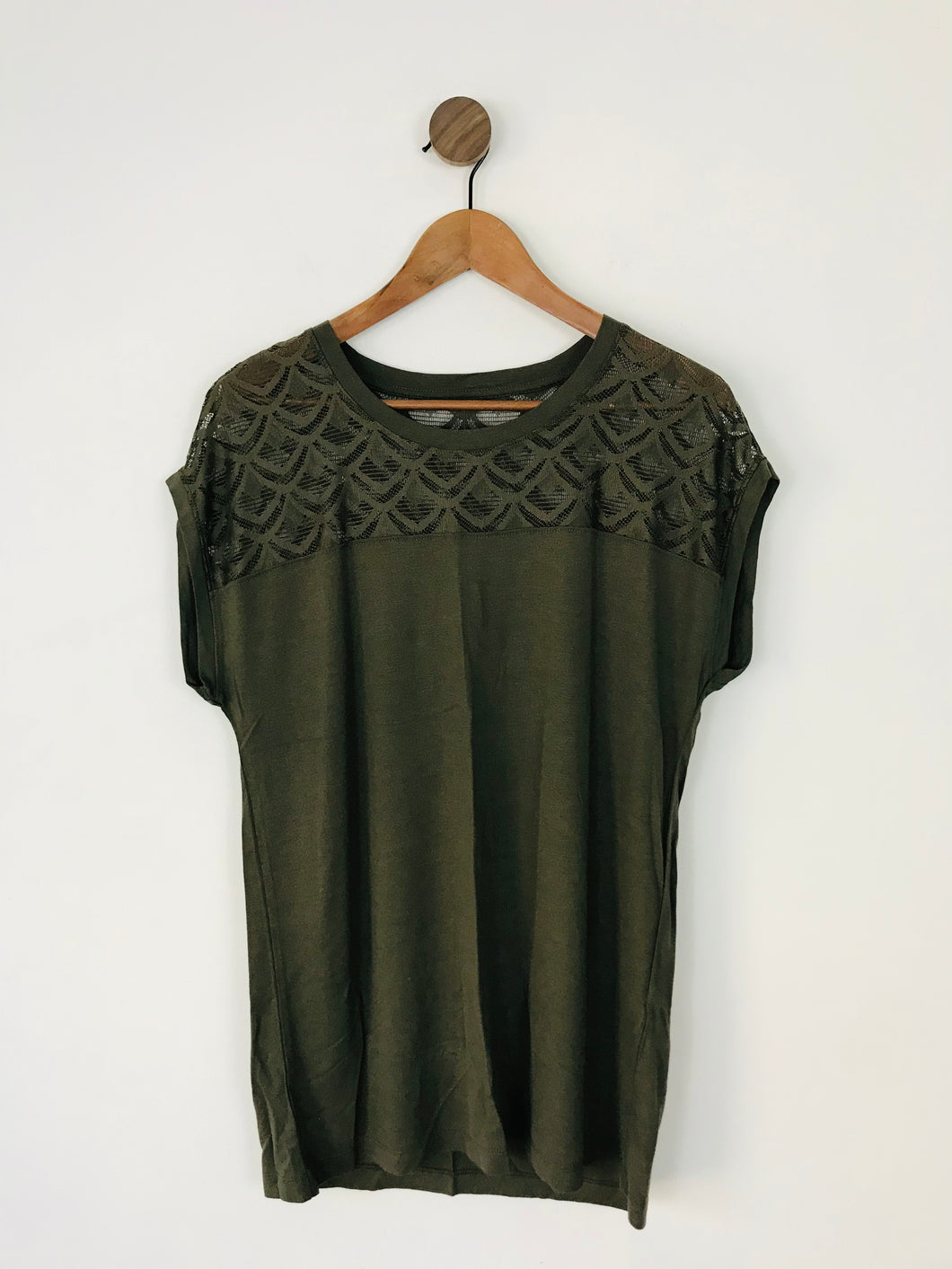Only Women’s Short Sleeve Lace T-Shirt | L | Khaki Green