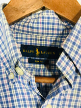 Load image into Gallery viewer, Ralph Lauren Men&#39;s Cotton Check Button-Up Shirt | S | Blue
