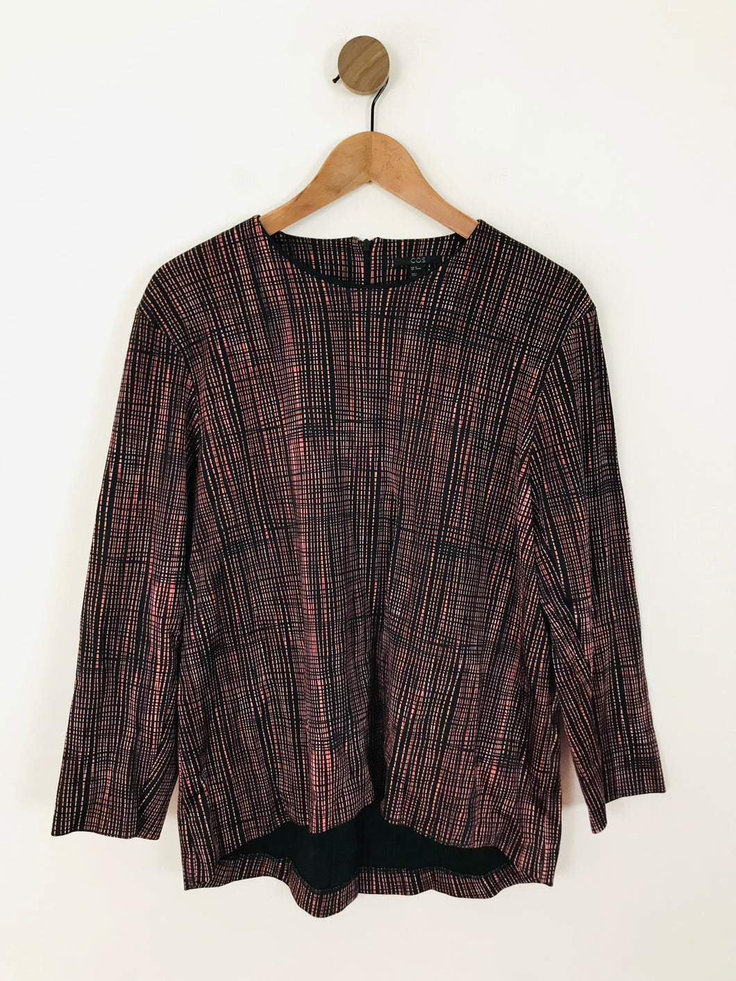 Cos Women's Check Long Sleeve Longline T-Shirt | M UK10-12 | Black