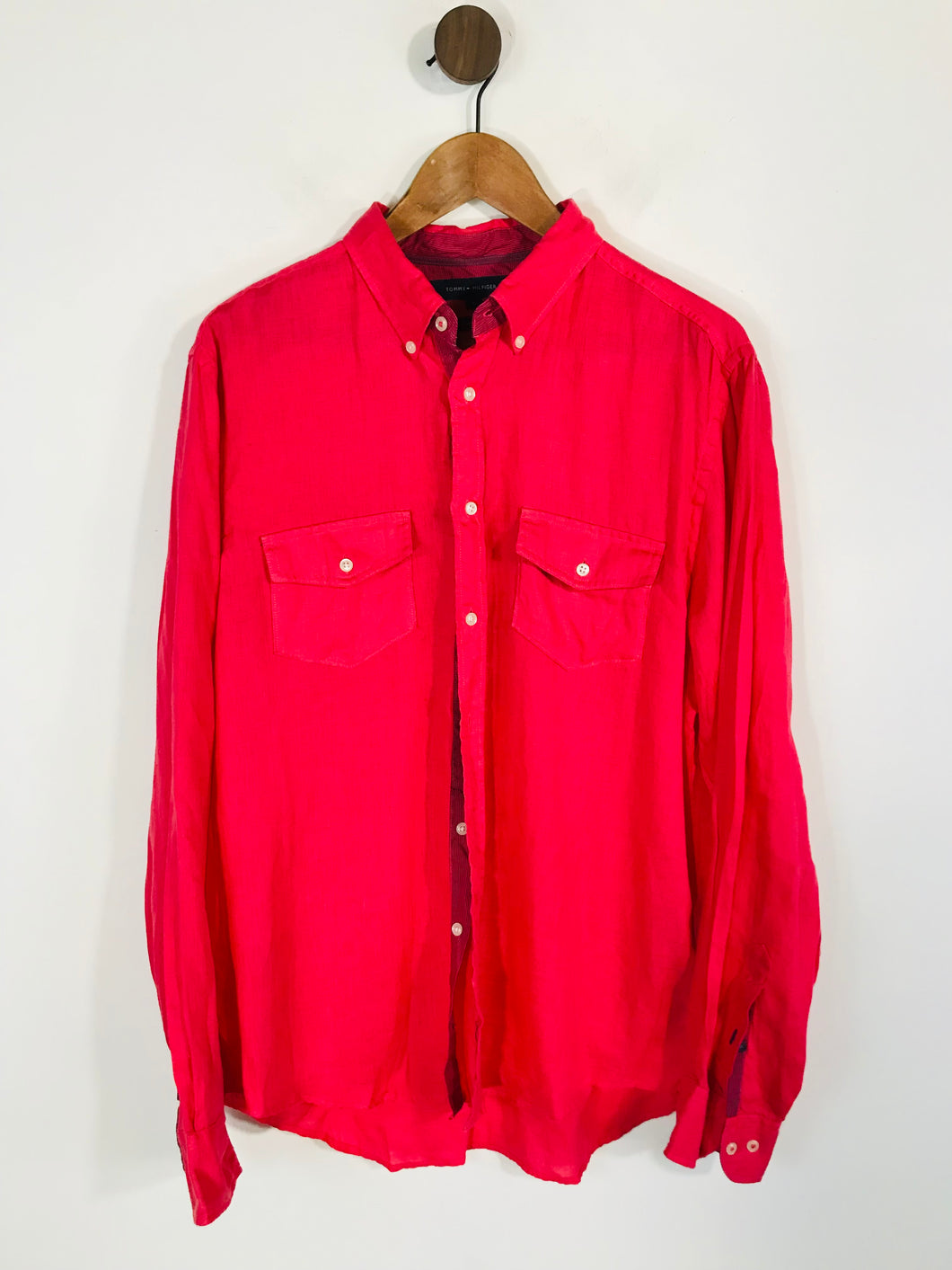Tommy Hilfiger Men's Linen Long Sleeve Button-Up Shirt | L | Red