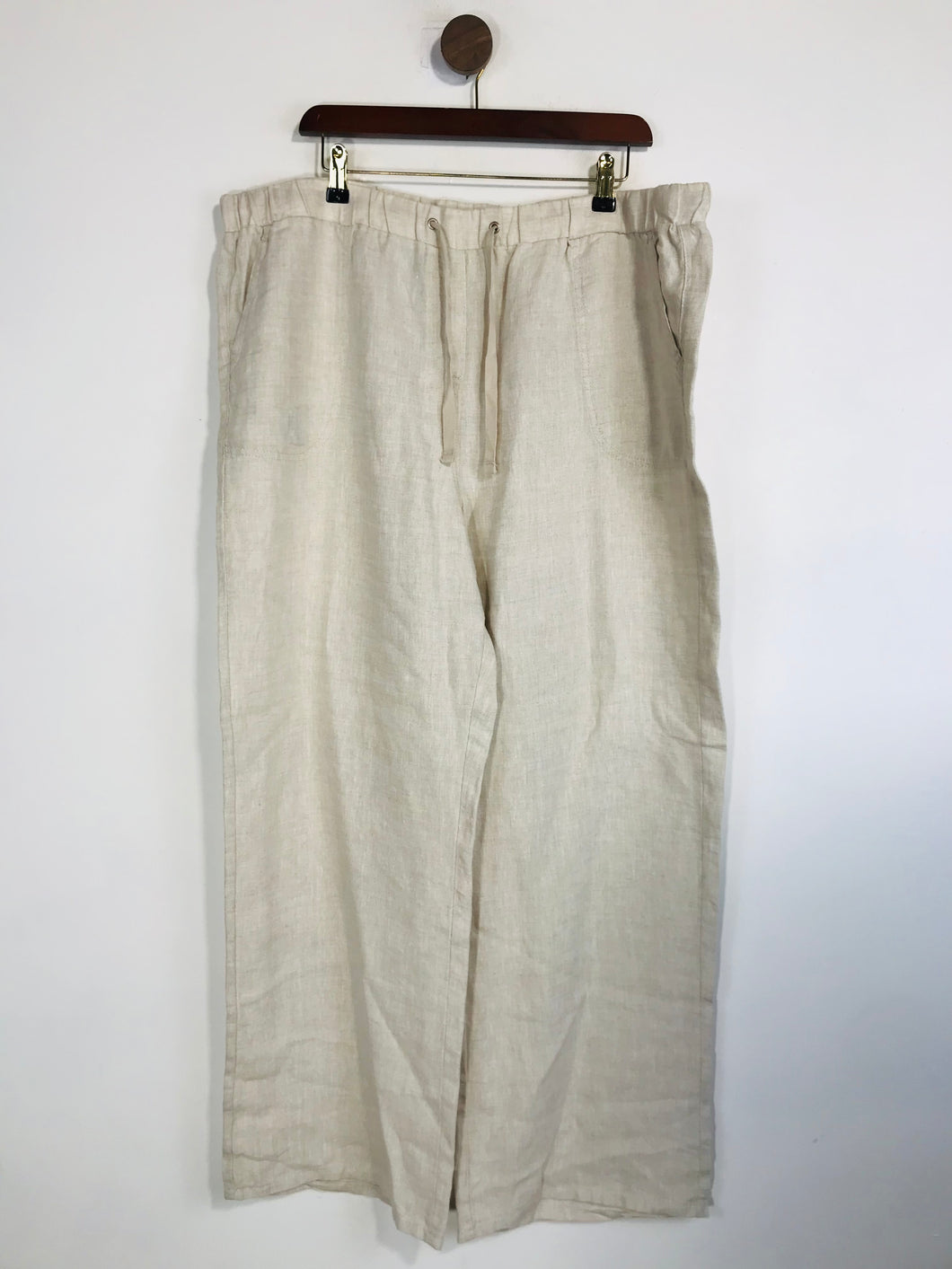 M&S Women's Linen Wide Leg Casual Trousers | UK20 | Beige