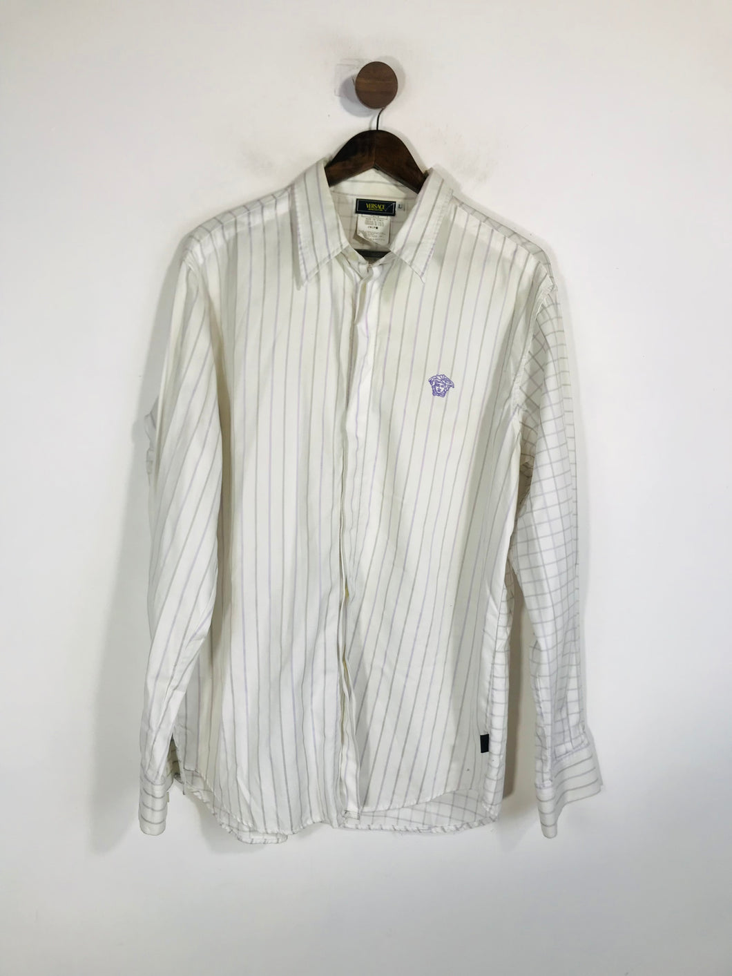 Versace Jeans Couture Men's Striped Chequered Button-Up Shirt | L | White