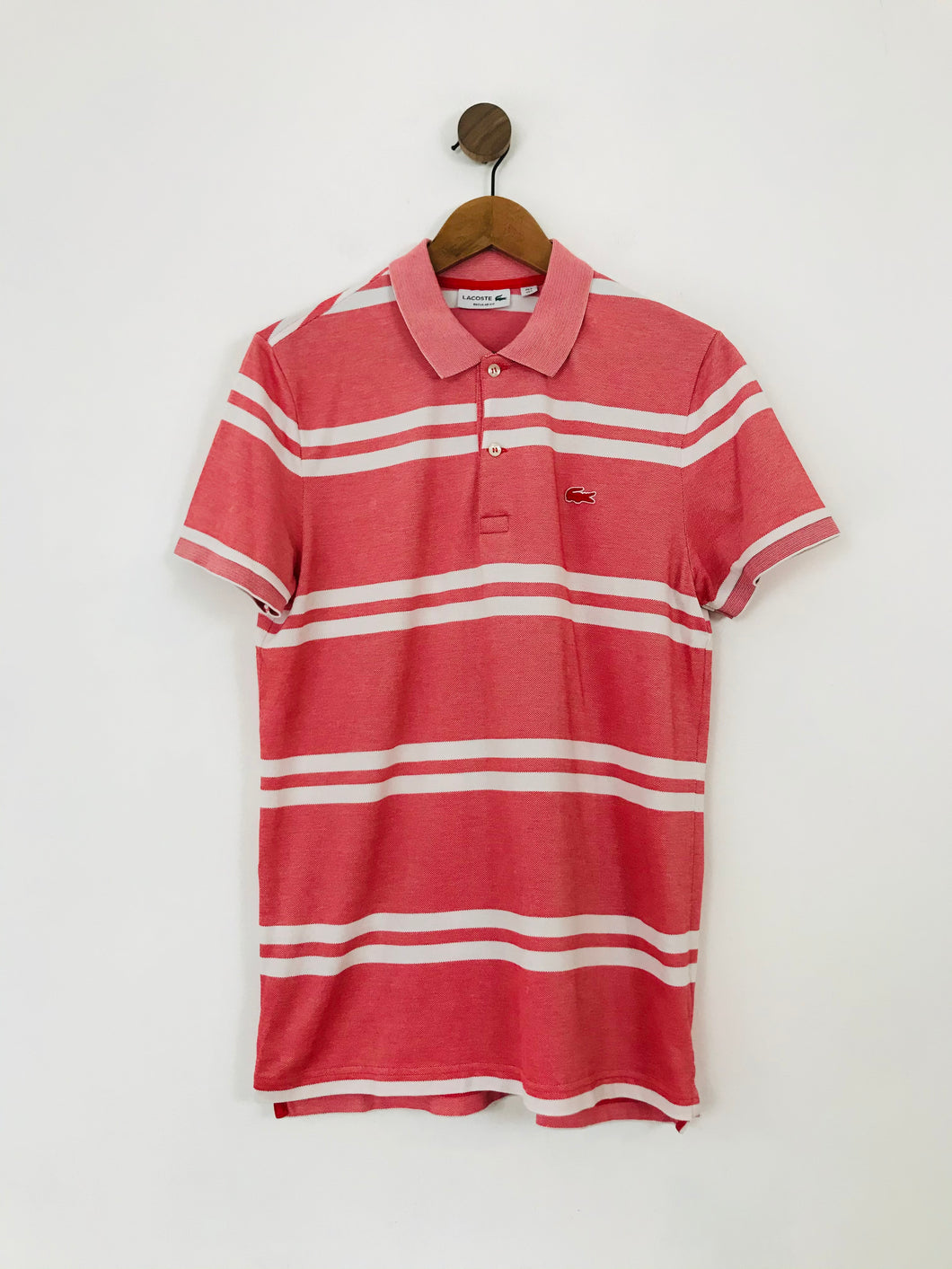 Lacoste Men's Striped Polo Shirt | L | Pink