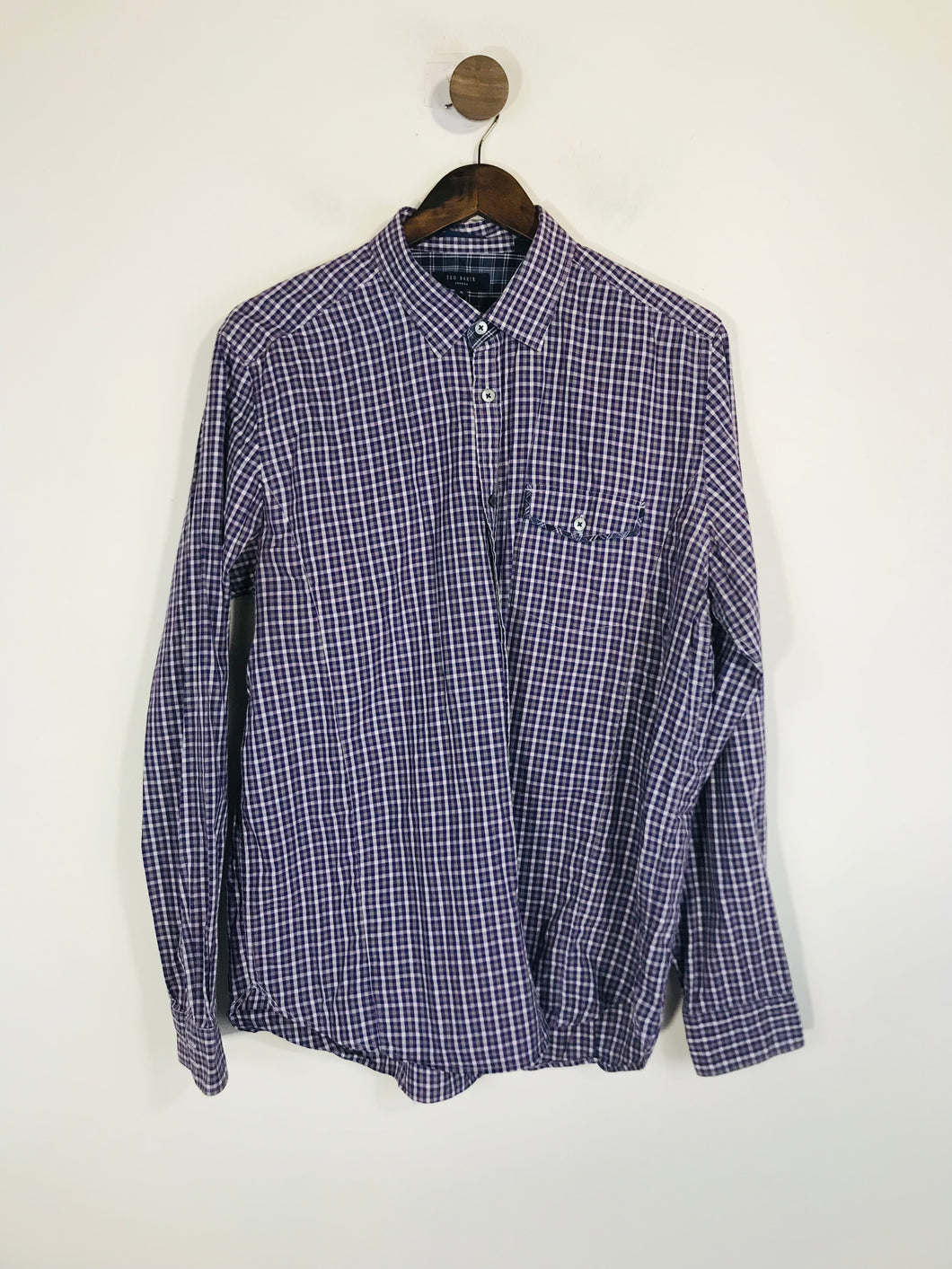 Ted Baker Men's Check Gingham Button-Up Shirt | 5 | Purple
