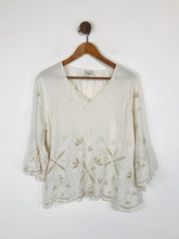 Load image into Gallery viewer, Wrap Women&#39;s Linen Floral Blouse | UK14 | White
