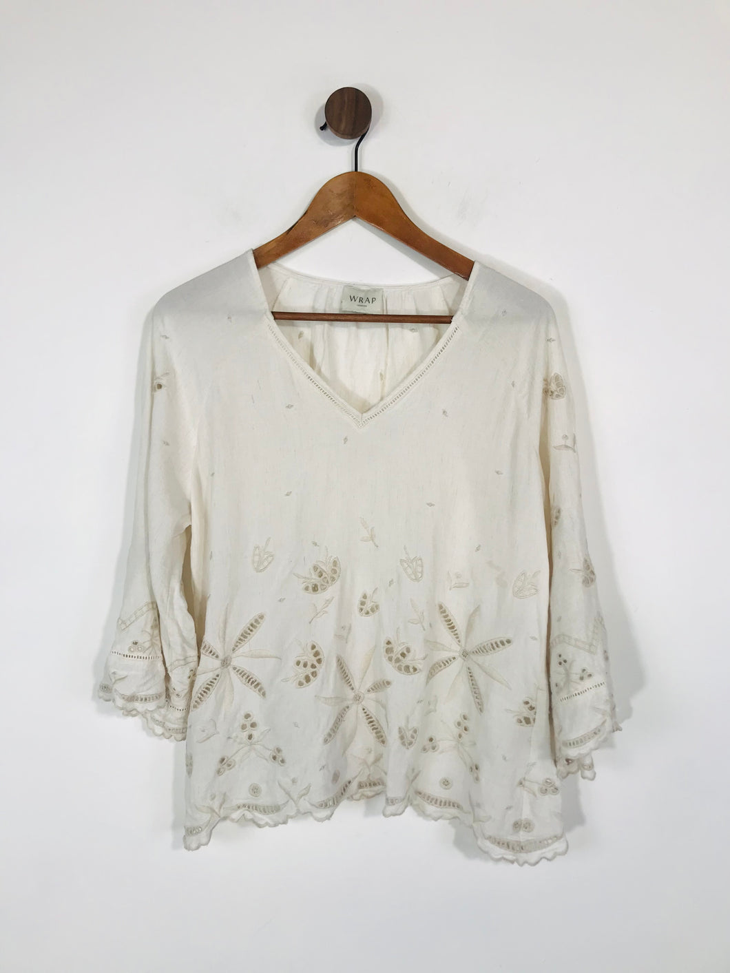 Wrap Women's Linen Floral Blouse | UK14 | White