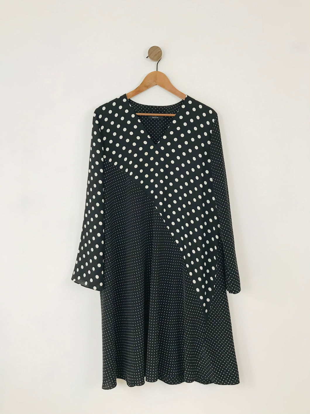 Paul Smith Women’s Long Sleeve Contrast Polka Dot Shift Dress | 46 UK14 | Black