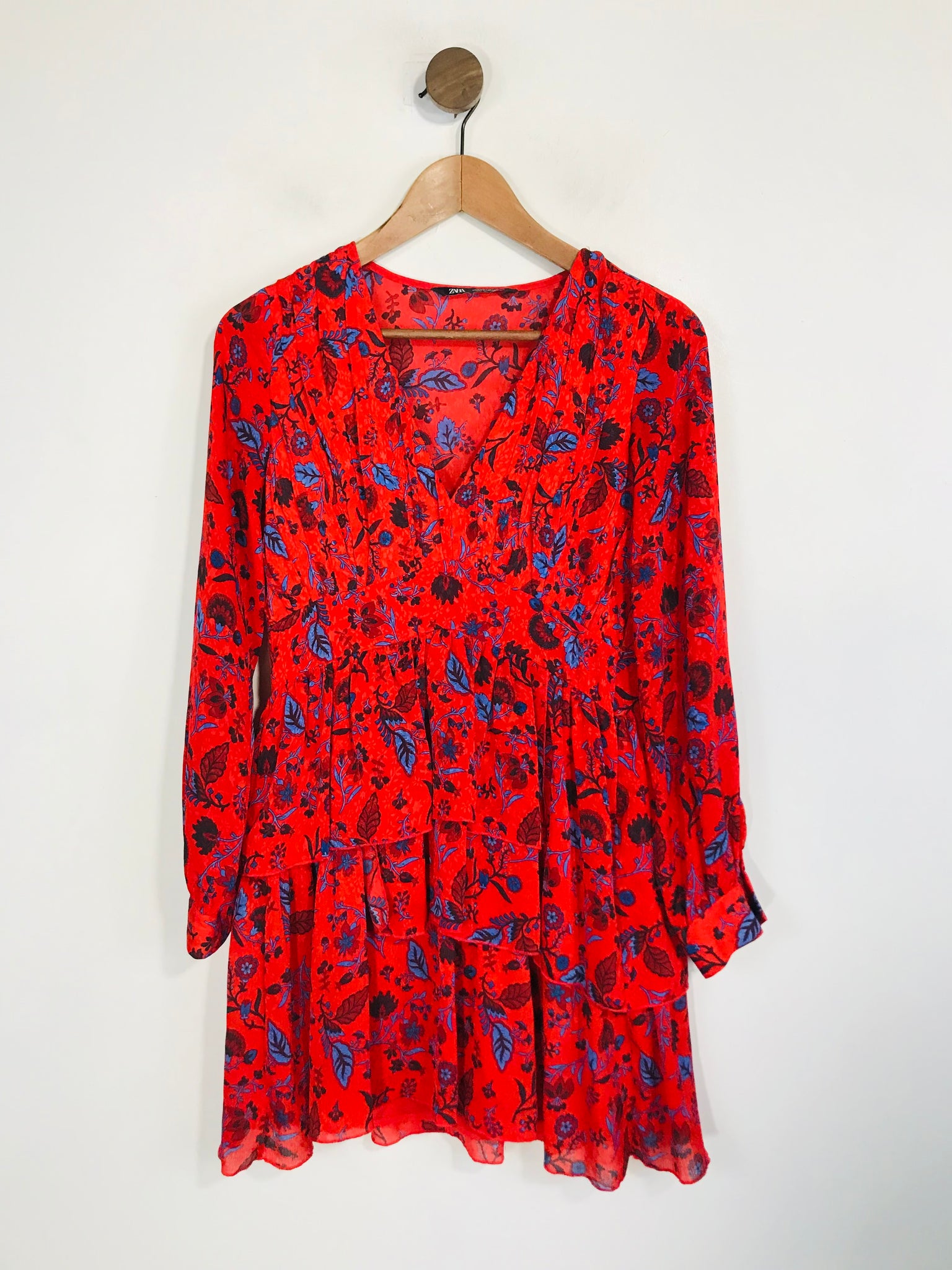 Zara Women's Floral Ruffle Mini Dress | S UK8 | Red ReThread Zara Women's Floral Ruffle Mini Dress | S UK8 | Red ReThread