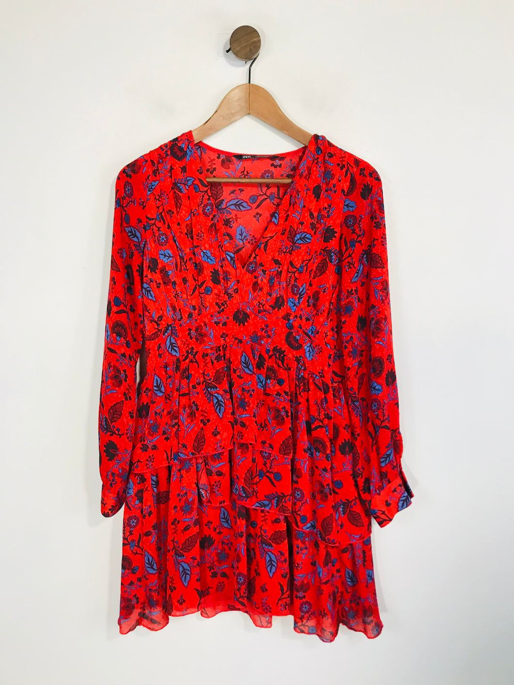 Zara Women's Floral Ruffle Mini Dress | S UK8 | Red