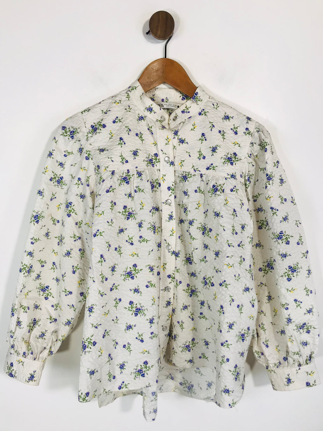 Zara Women's Cotton Floral Button-Up Shirt | S UK8 | White