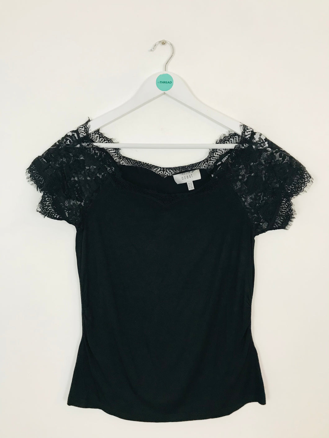 Coast Women’s Lace Short Sleeve Top Blouse | UK14 | Black