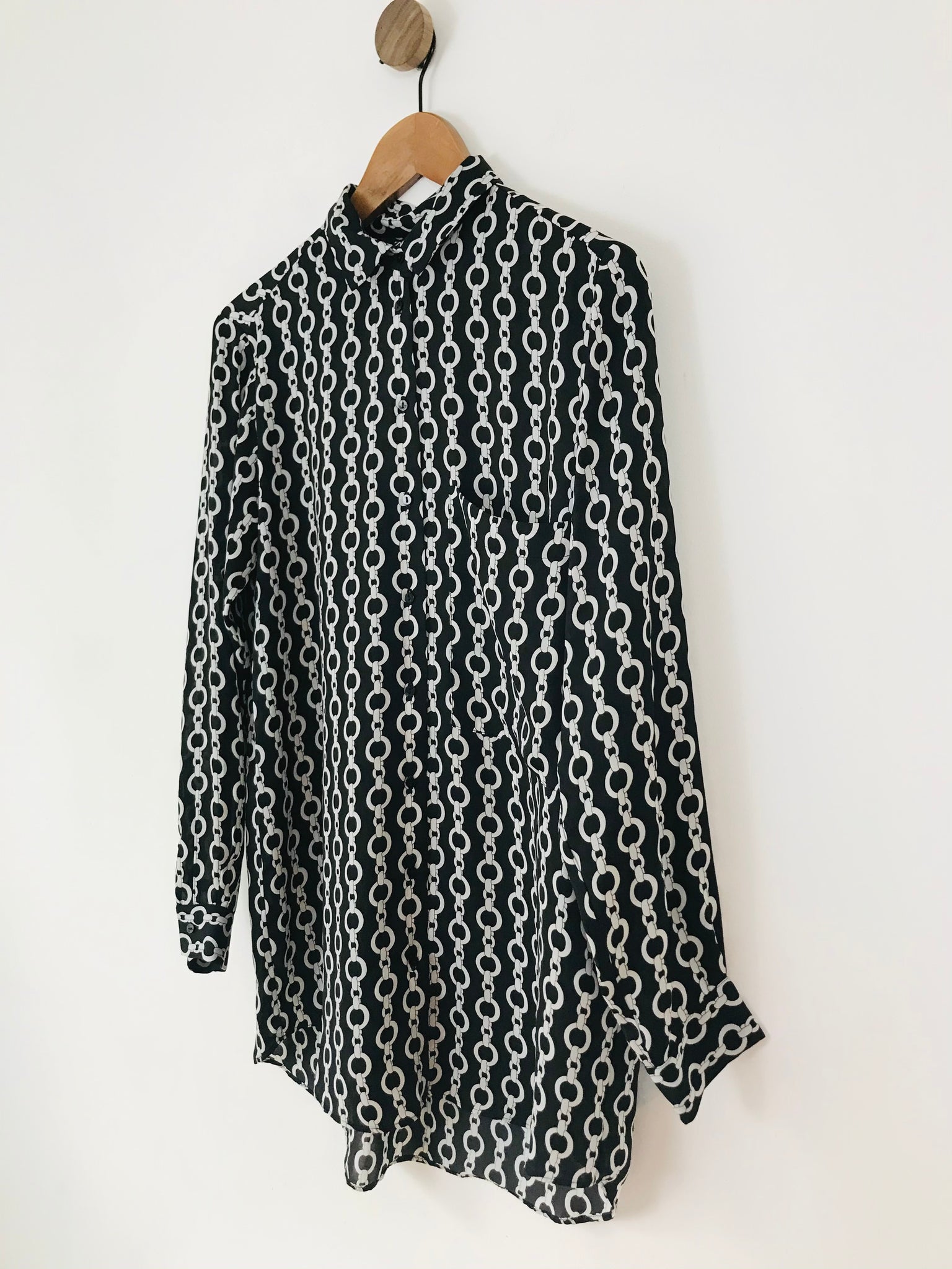 Black chain print long sleeve blouse