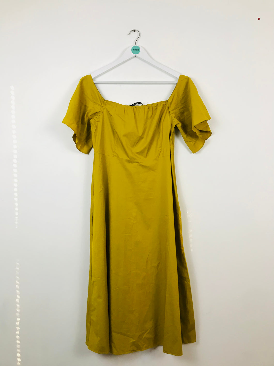 Zara Women’s A-Line Bell Sleeve Midi Dress | L | Mustard Yellow