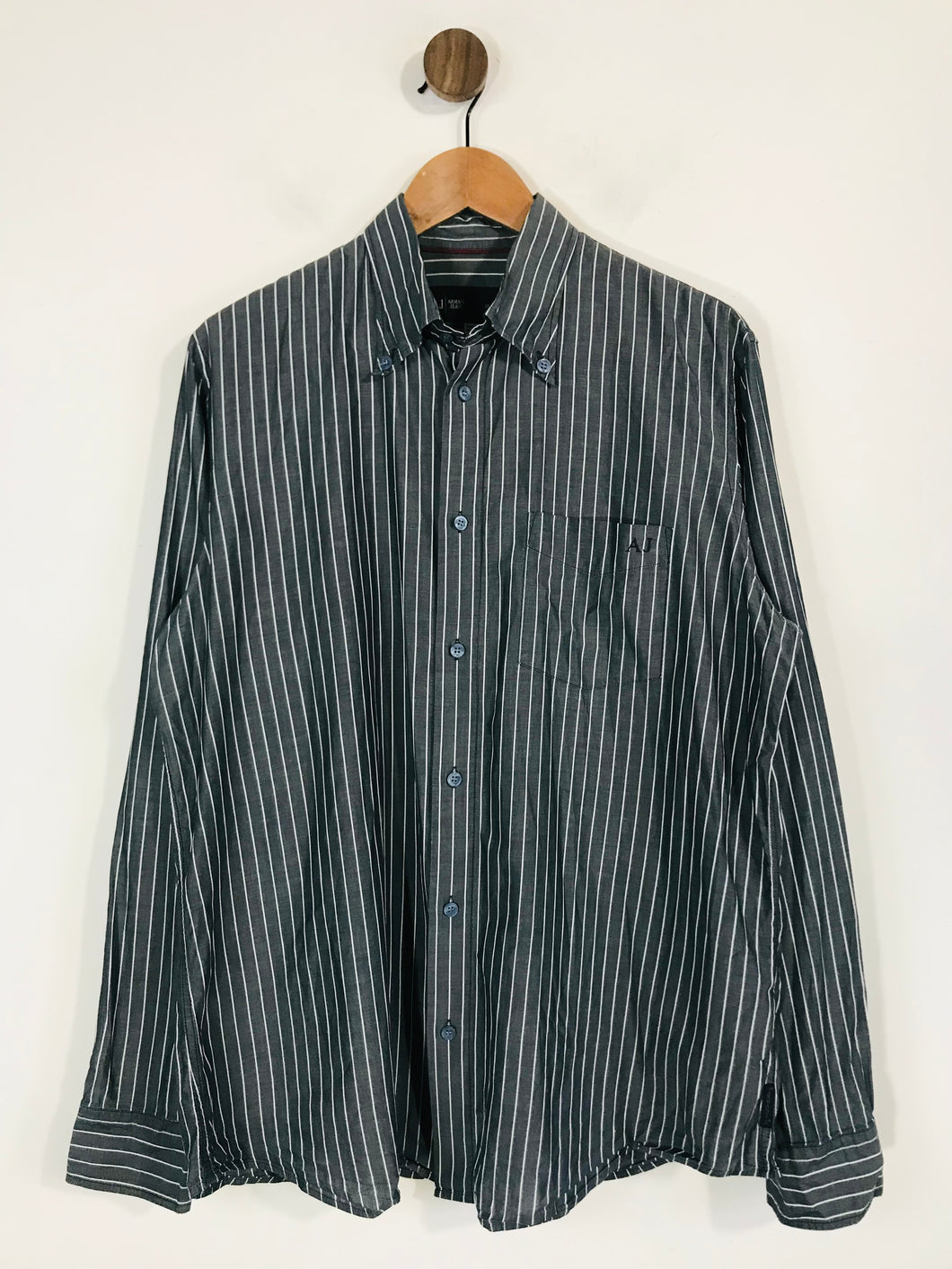 Armani Men's Cotton Striped Button-Up Shirt | L UK14 | Grey