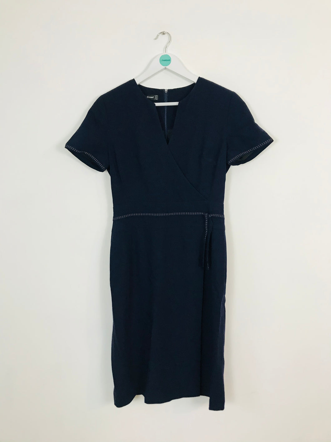 Louis Feraud Women’s 100% Merino Wool Wrap Style Midi Dress | UK12 | Blue