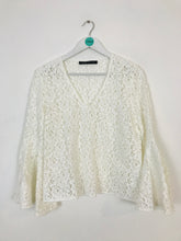 Load image into Gallery viewer, Zara Women’s Floral Lace Flare Sleeve Top Blouse | M | White
