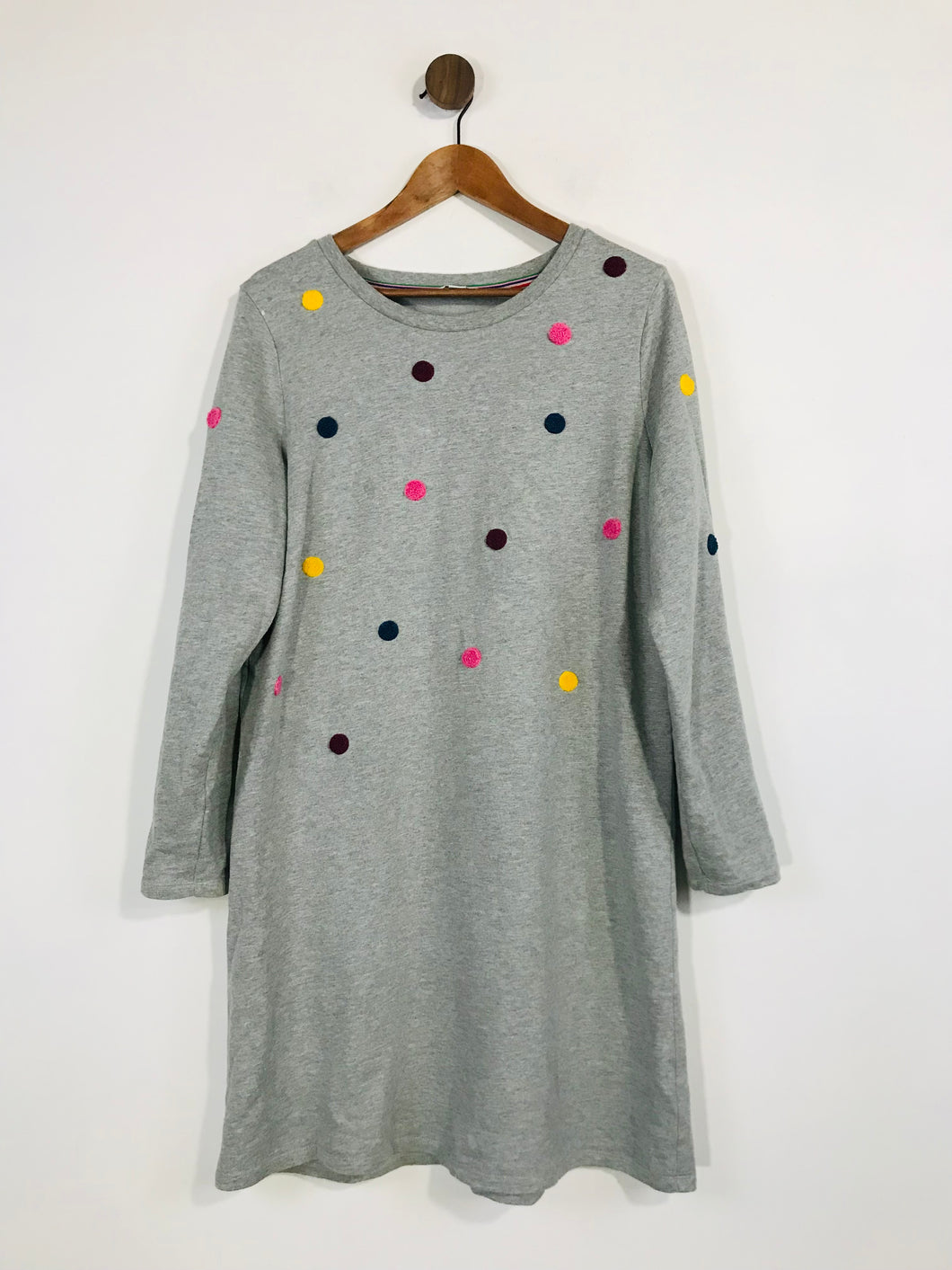Boden Women's Polka Dot Sweatshirt Jersey Shift Dress | UK16 | Grey