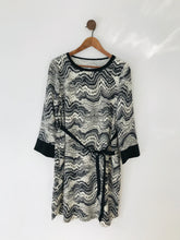 Load image into Gallery viewer, L.K.Bennett Women’s 100% Silk Wave Print Shift Dress | UK14 | Black Cream

