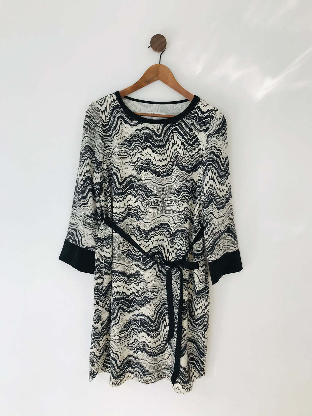 L.K.Bennett Women’s 100% Silk Wave Print Shift Dress | UK14 | Black Cream