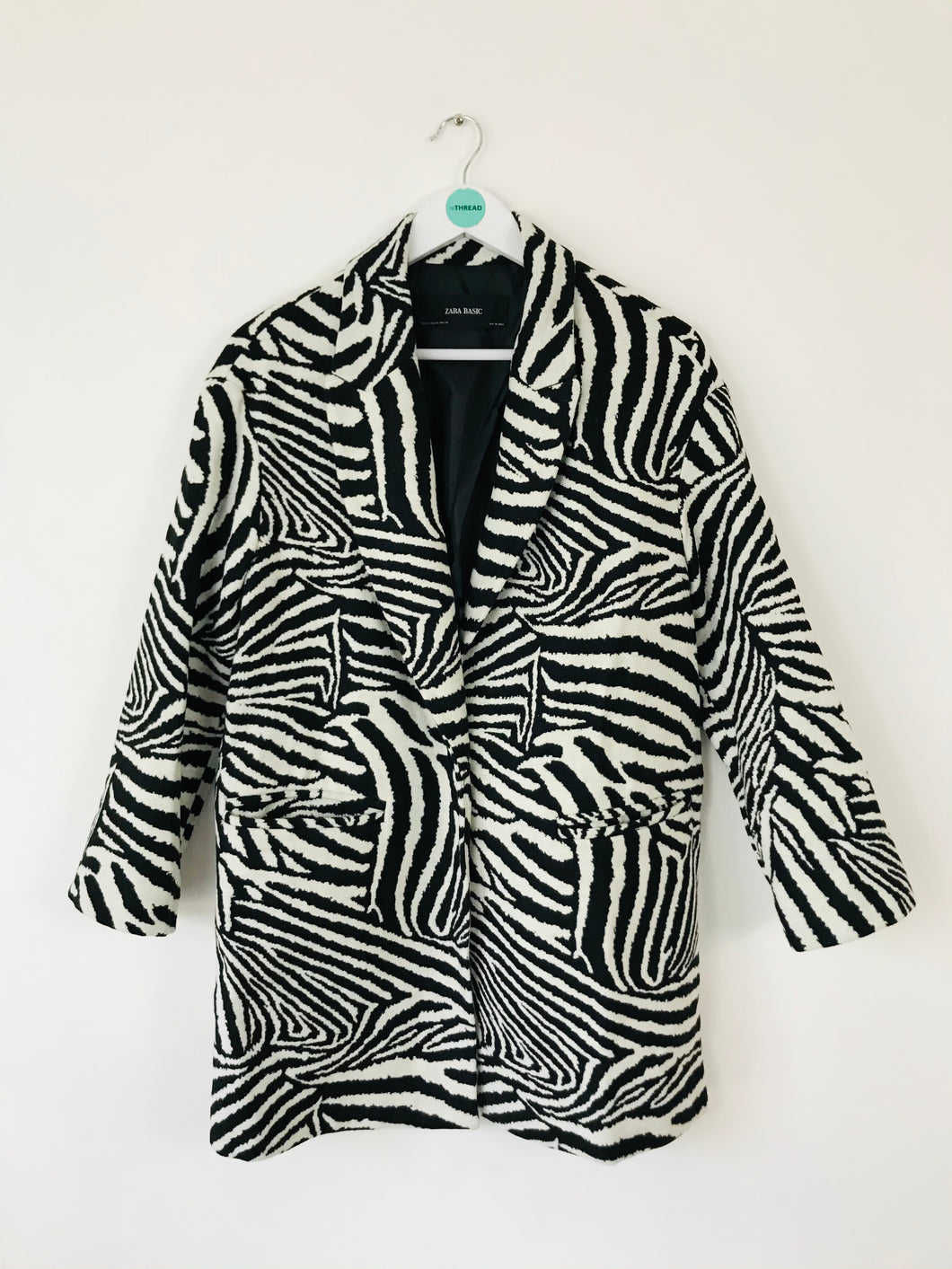 Zara Women’s Zebra Print Oversized Overcoat | XS | Black