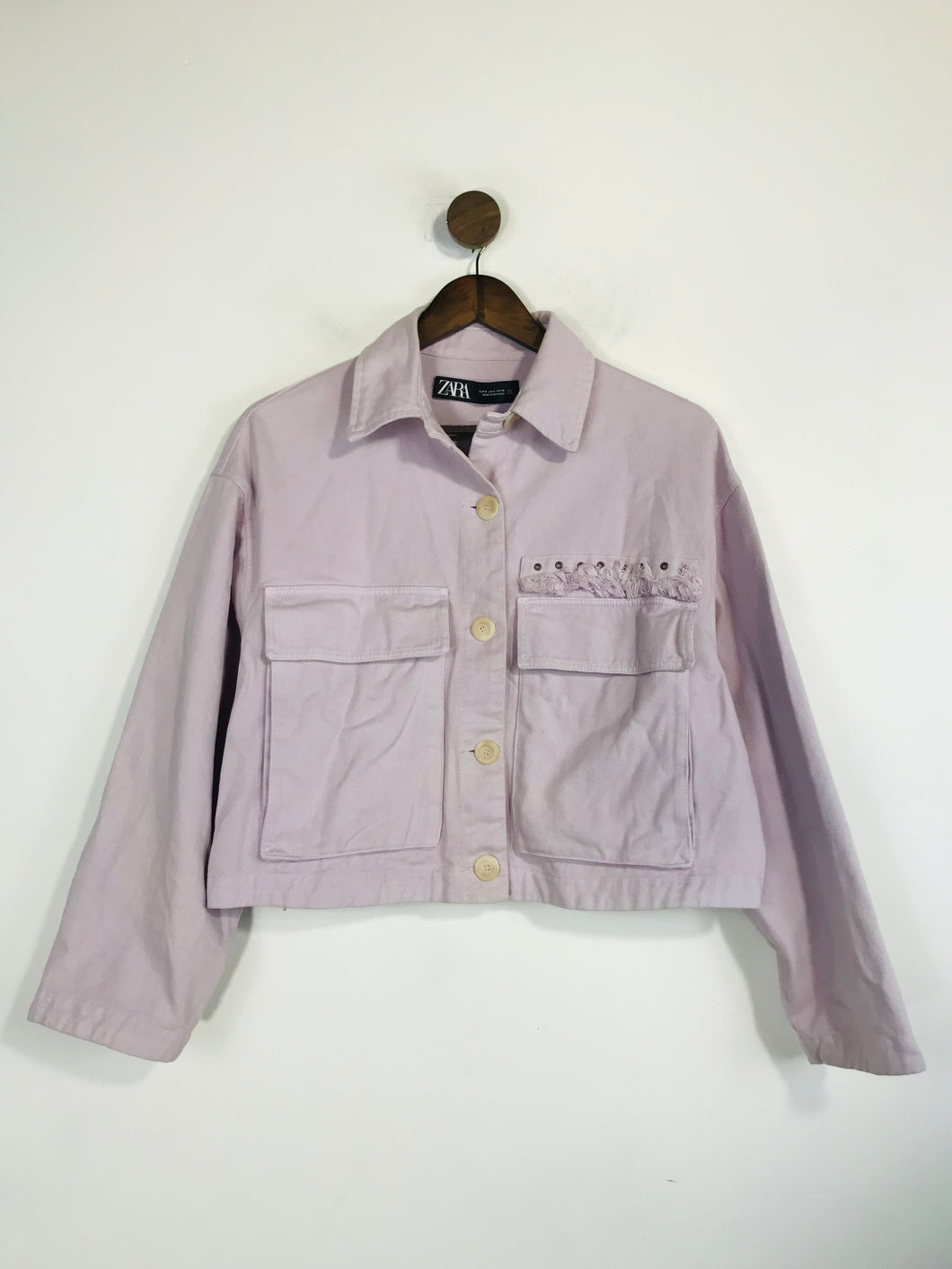 Zara Women's Crop Denim Jacket | S UK8 | Purple