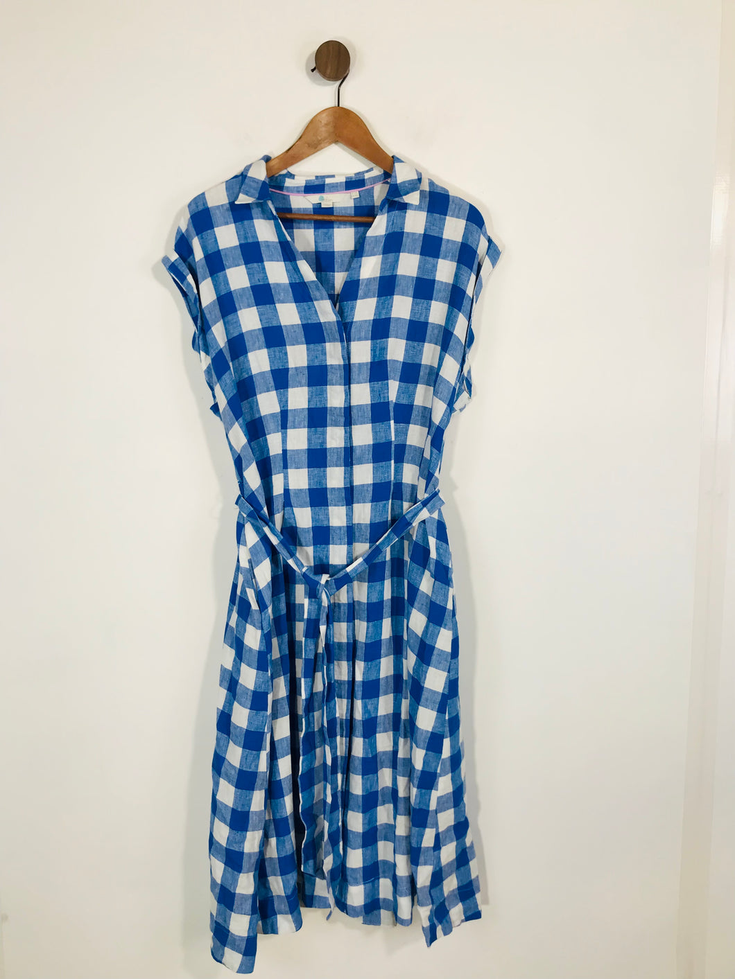 Boden Women's Linen Gingham Midi Dress | UK18 | Blue