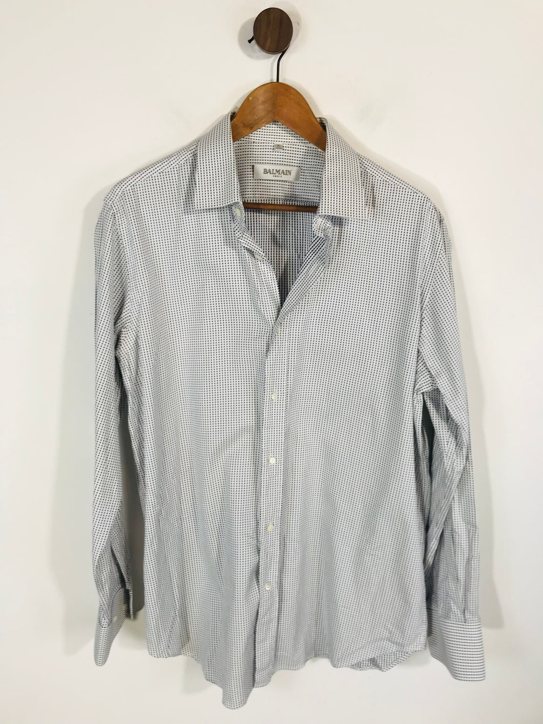Balmain Men's Cotton Polka Dot Button-Up Shirt | XL | White