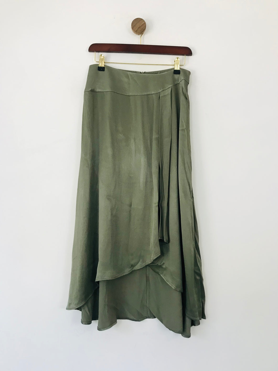 Zara Women's Satin Wrap Midi Skirt | M UK10-12 | Green